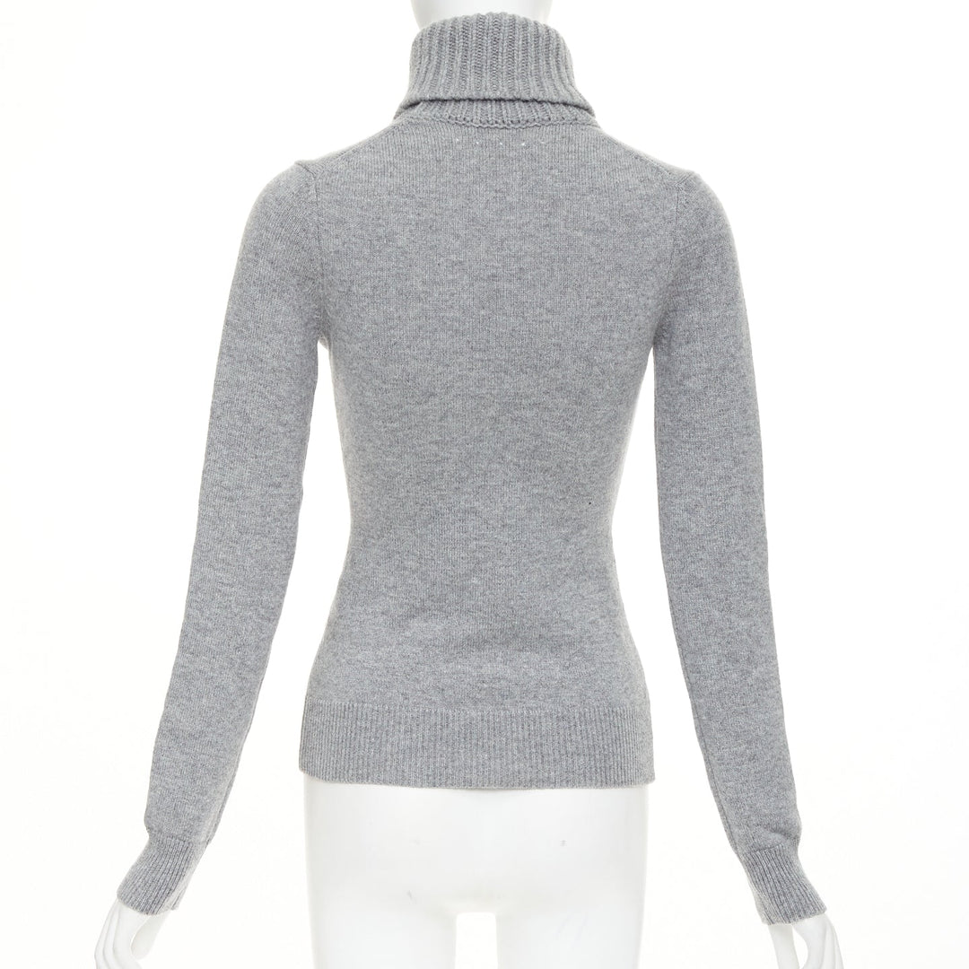 ALEXANDER MCQUEEN 2020 100% cashmere greypearl clear crystal brooch sweater  S
