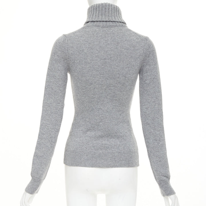 ALEXANDER MCQUEEN 2020 100% cashmere greypearl clear crystal brooch sweater  S