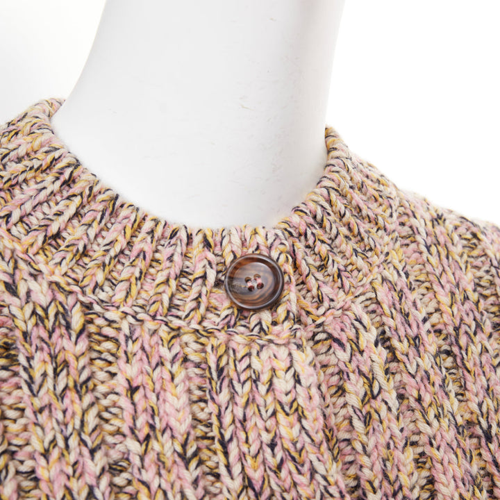 GUCCI 2023 pink beige melange cable wool knit logo patch cardigan sweater XS