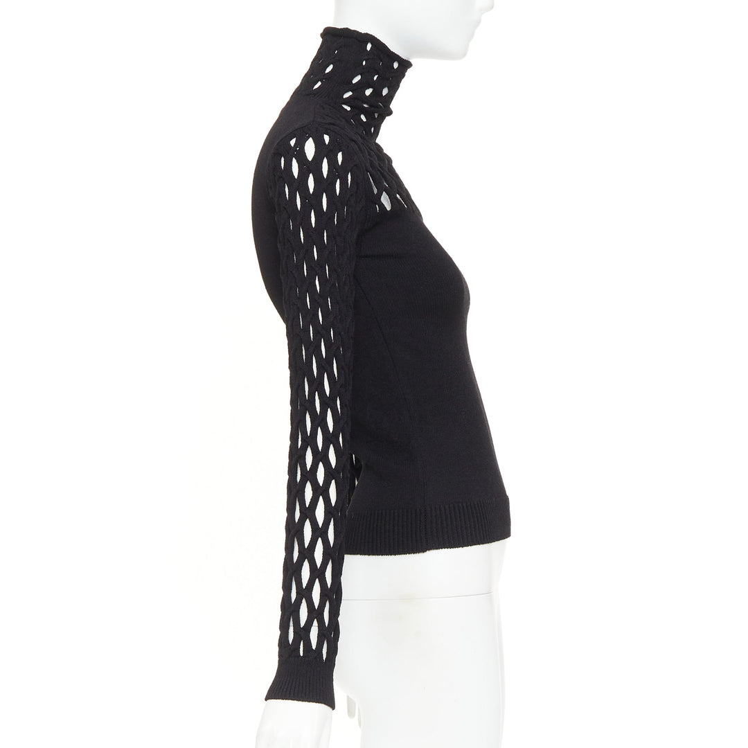VALENTINO Piccioli 2021 black diamond lattice open-work knit turtleneck  M