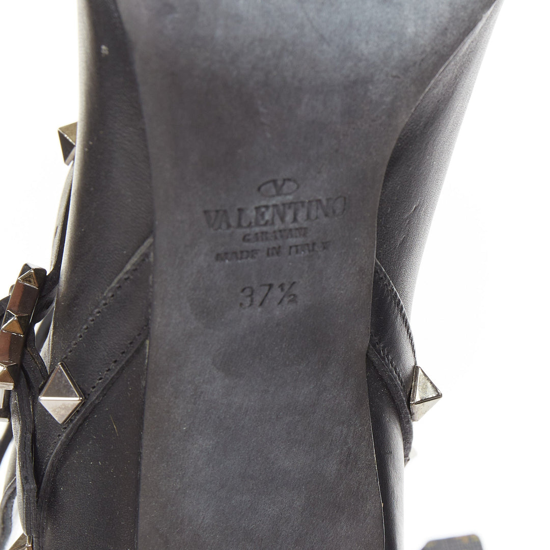 VALENTINO 2017 Rockstud leather caged wrap buckle stiletto ankle boots EU37.5