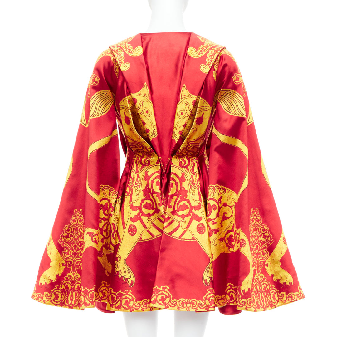 ALEXANDER MCQUEEN 2010 Angels Demons Runway red jacquard kimono dress IT38 XS