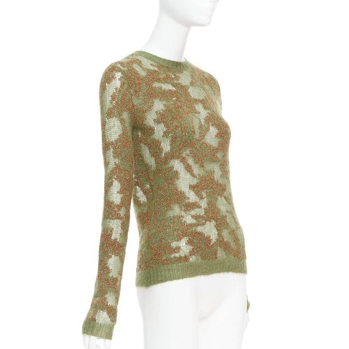 DIOR 2023 Brocart green brown cashmere blend loose knit sweater FR34 XS