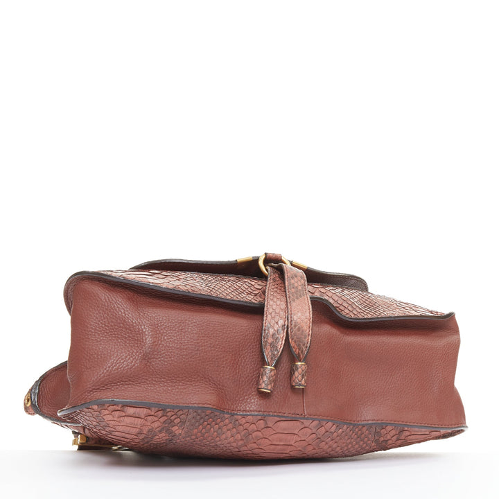 CHLOE Marcie Medium reddish brown snakeskin gold hardware satchel handbag