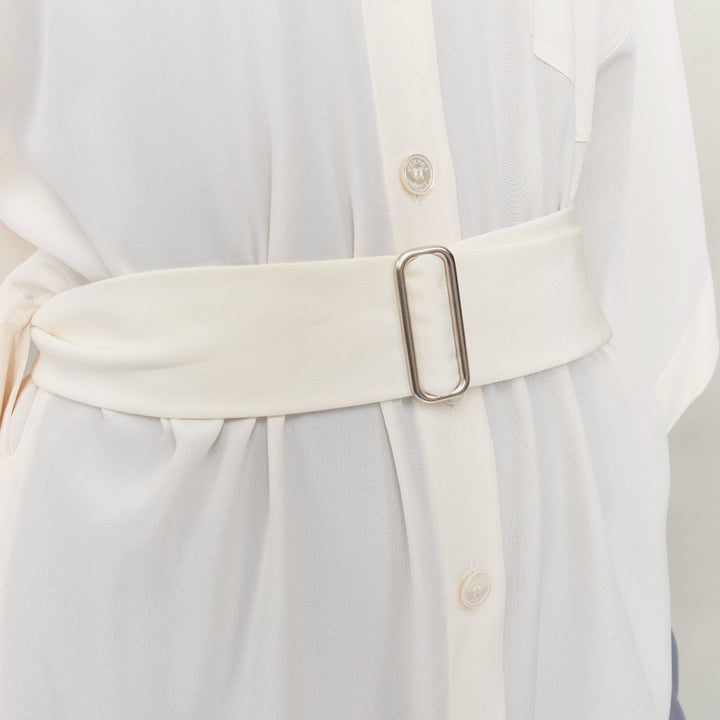 HERMES ivory silk kimono kaften sleeves belted shirt dress FR40 S