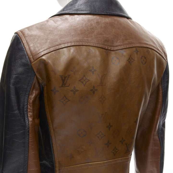LOUIS VUITTON 2022 Tattoo Monogram cropped calfskin leather biker jacket FR43 XS