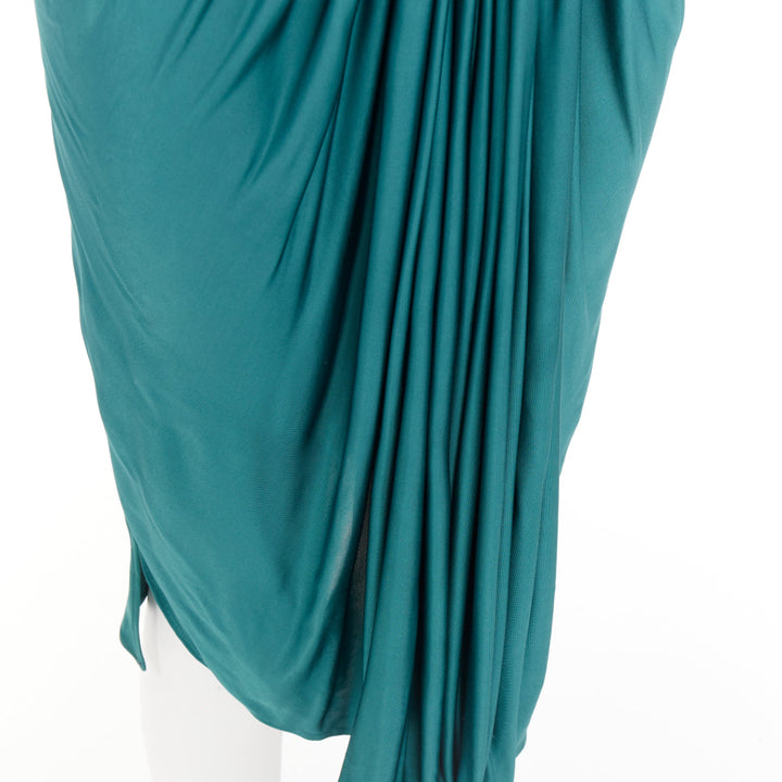SOPHIA KOKOSALAKI teal green viscose silk grecian drape cut out dress IT38 XS