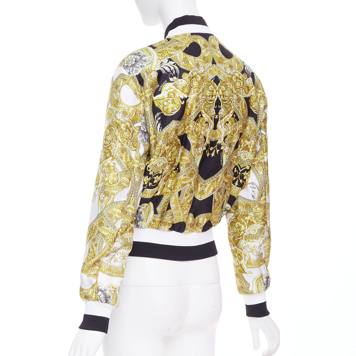 VERSACE 100% silk white gold Barocco chain print cropped bomber IT40 S