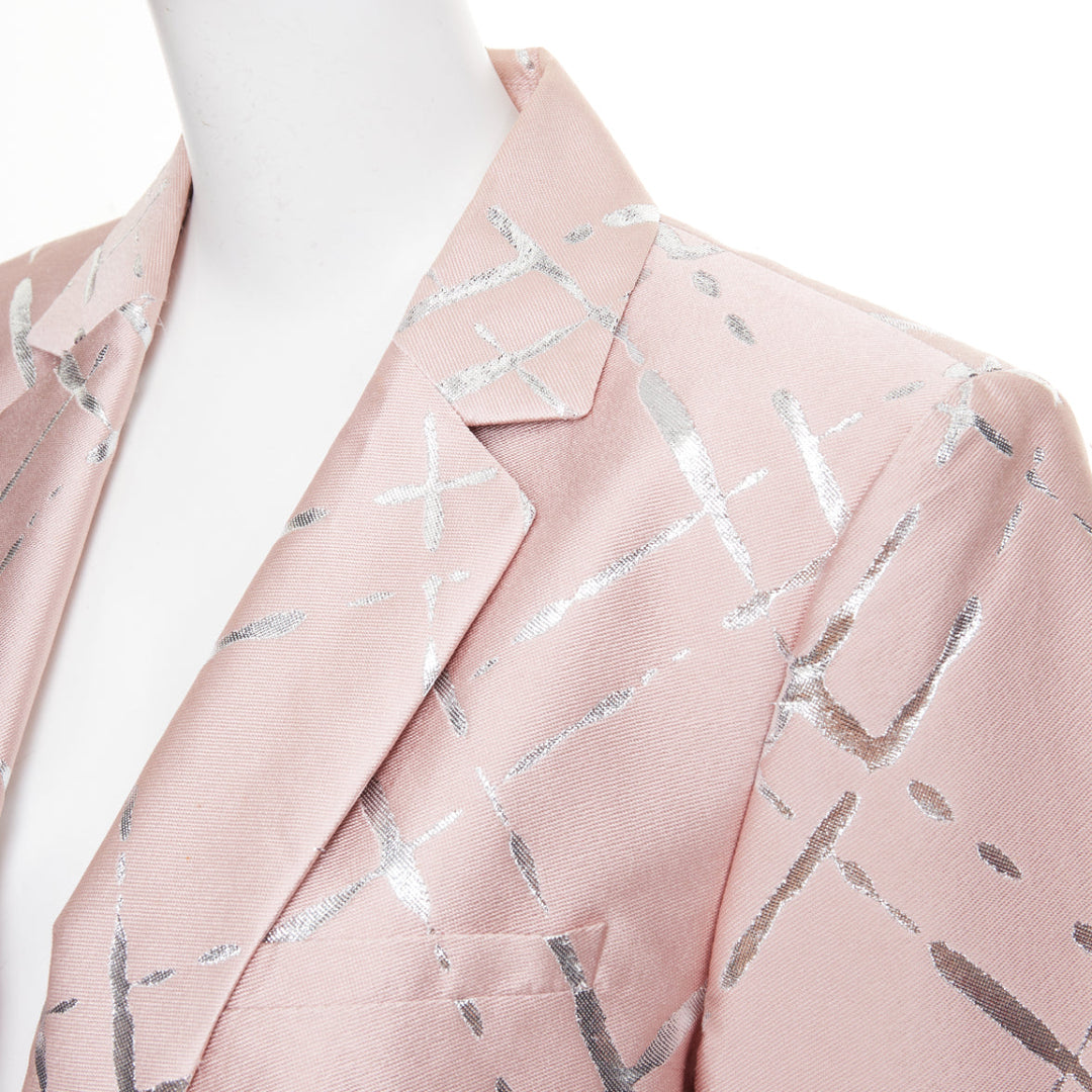 ESCADA pink silver lurex abstract cross hatch single button blazer IT44 L