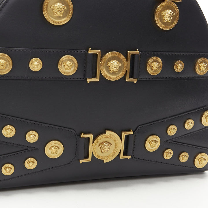 VERSACE 2018 Tribute 1992 gold Medusa stud bondage bowling shoulder bag