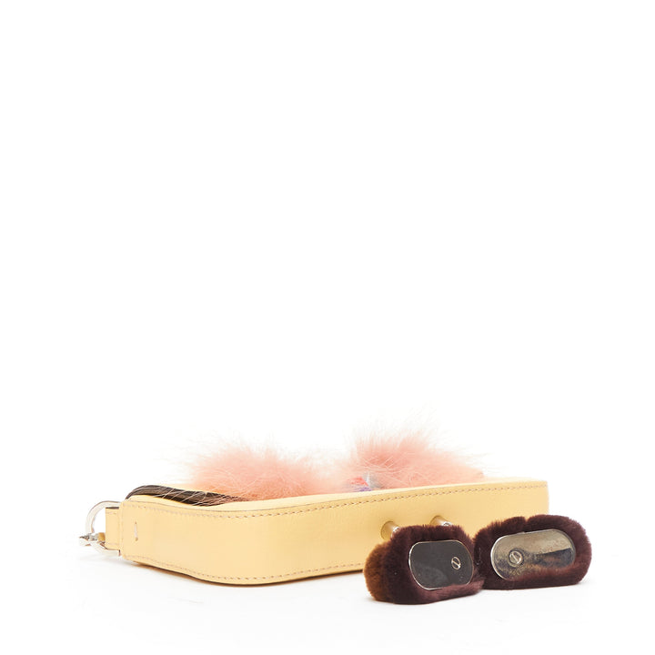 FENDI Hypnoteyes Micro Baguette pink rabbit fur yellow leather duckling bag