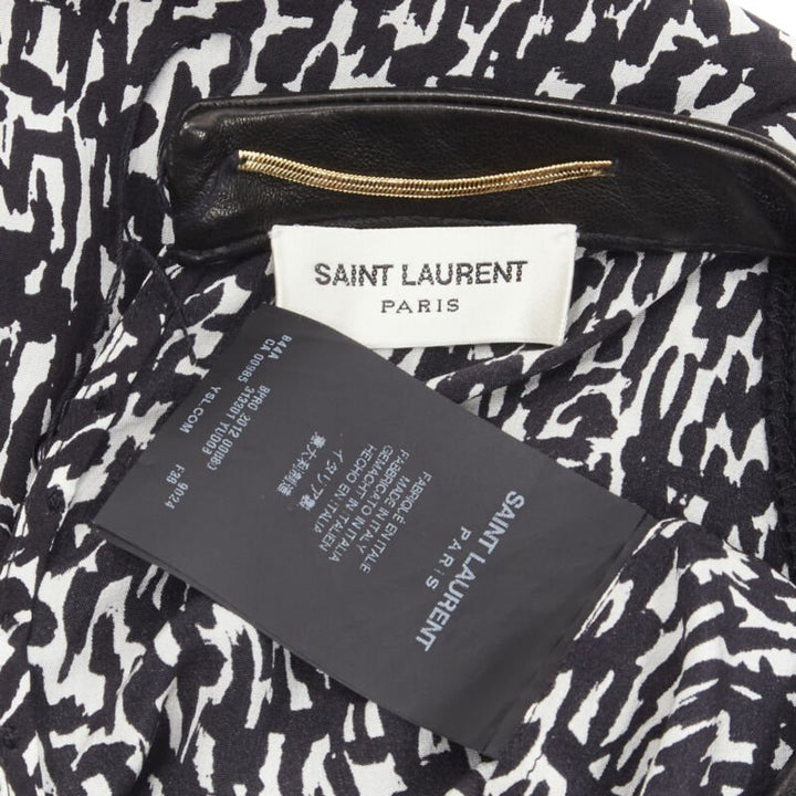 SAINT LAURENT Hedi Slimane 2012 black pleated leather bib silk blouse FR38 S