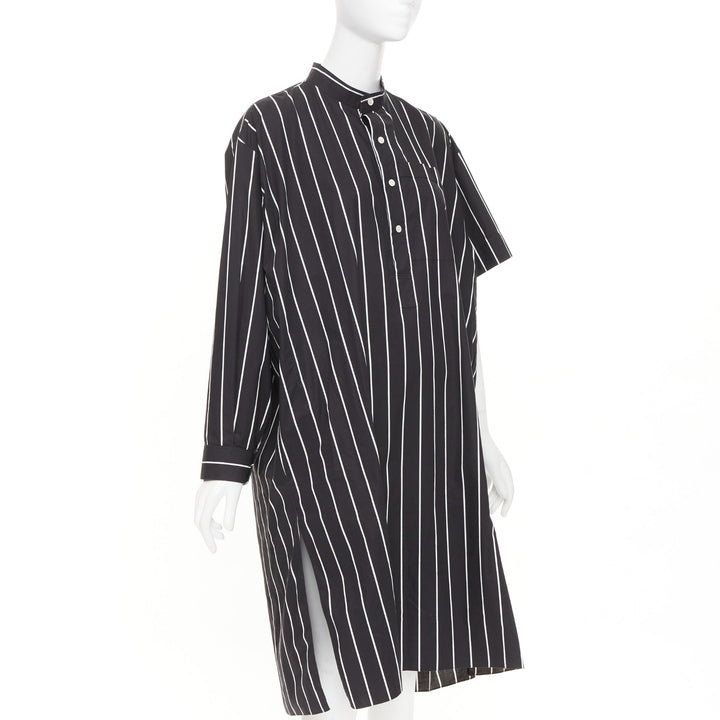 BALENCIAGA 2016 Demna black pinstripe cotton asymmetric shirt dress FR36 S