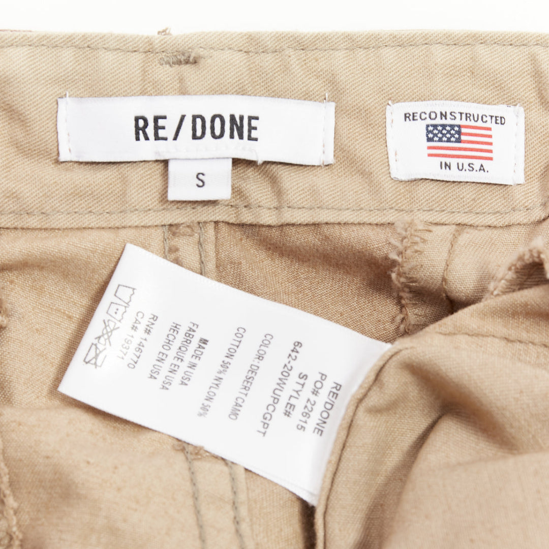 REDONE Desert Camo beige brown cotton blend camouflage cargo cropped pants S
