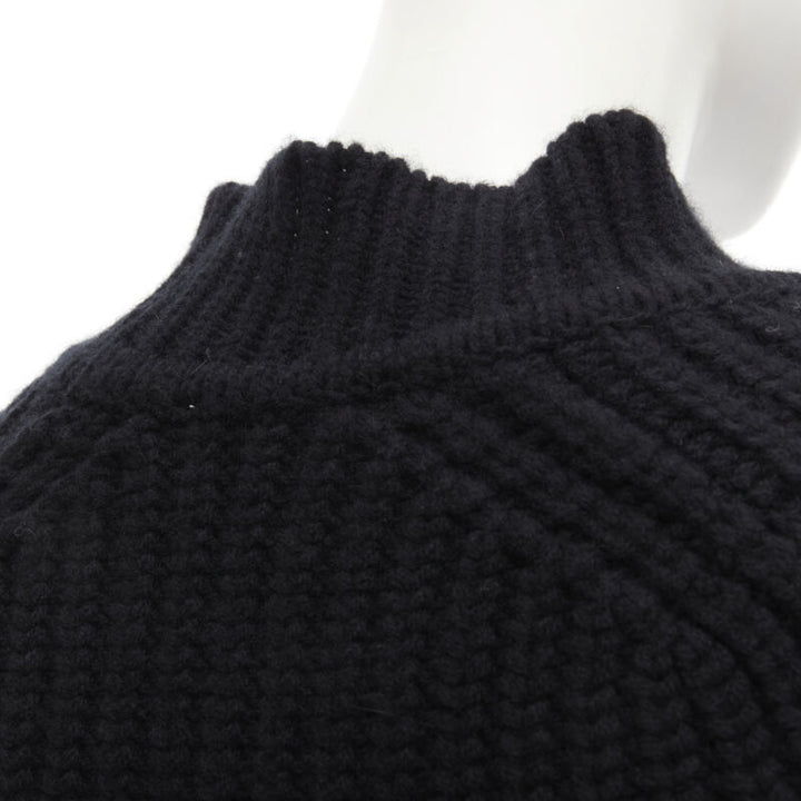 MAISON KITSUNE black 100% lambs wool chunky knit high neck sweater S