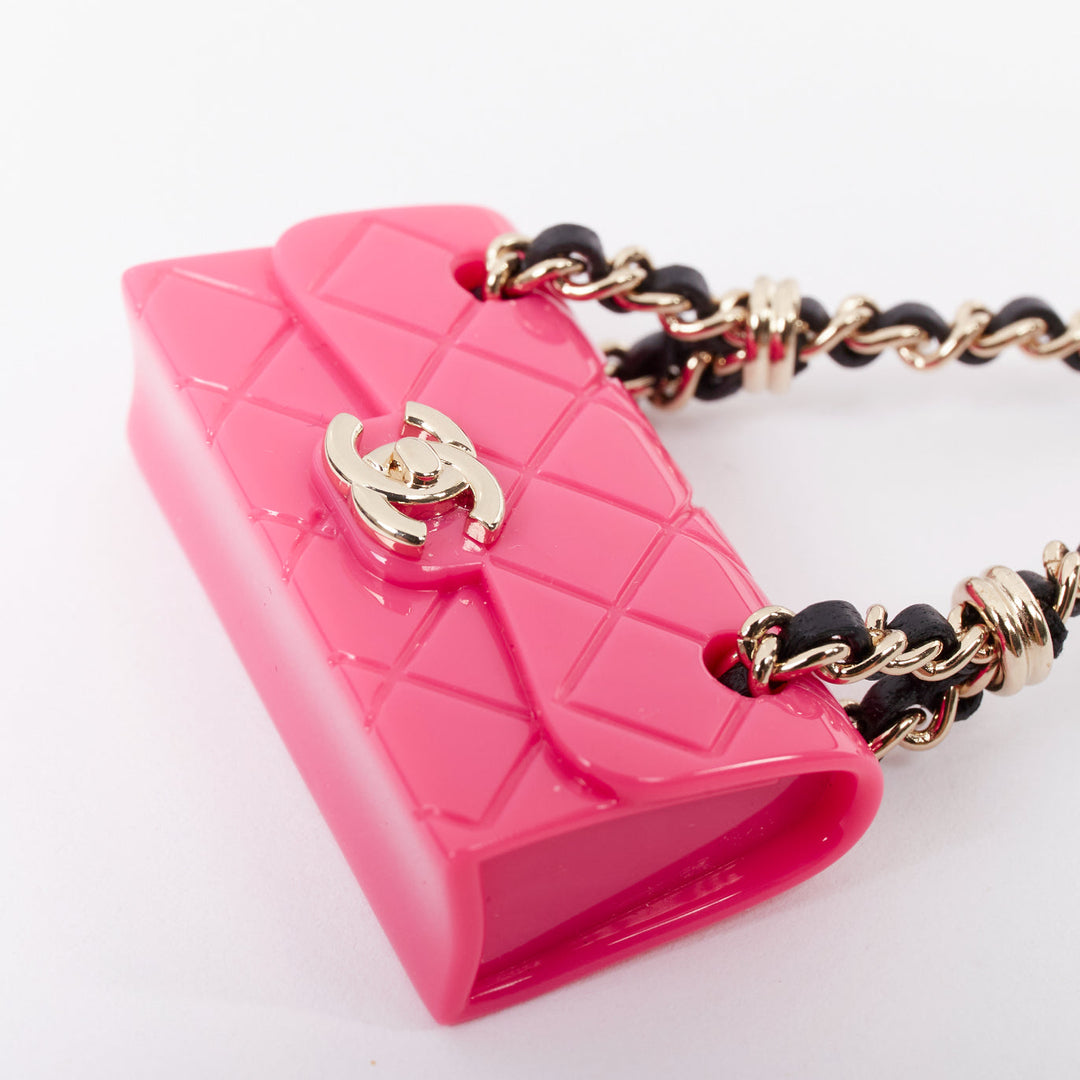 CHANEL Icon hot pink mini flap bag gold CC logo chain lobster clasp charm