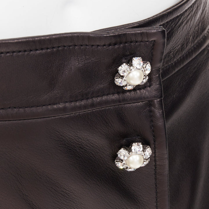 MIU MIU 2021 black lambskin nappa leather pearl floral button skirt IT40 S