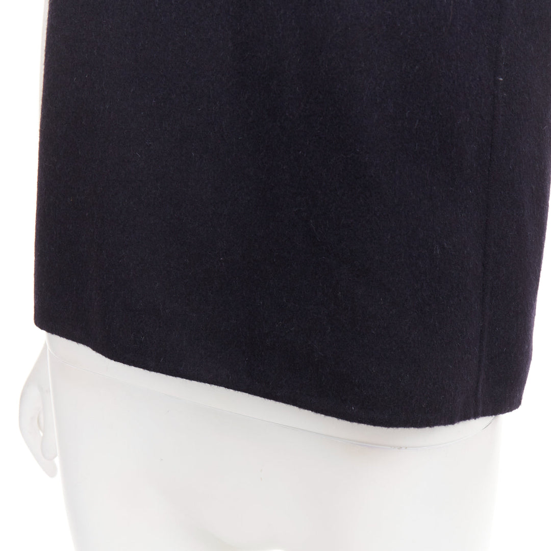 THE ROW bicolor blue black wool cashmere crew neck half sleeve top US0 XS
