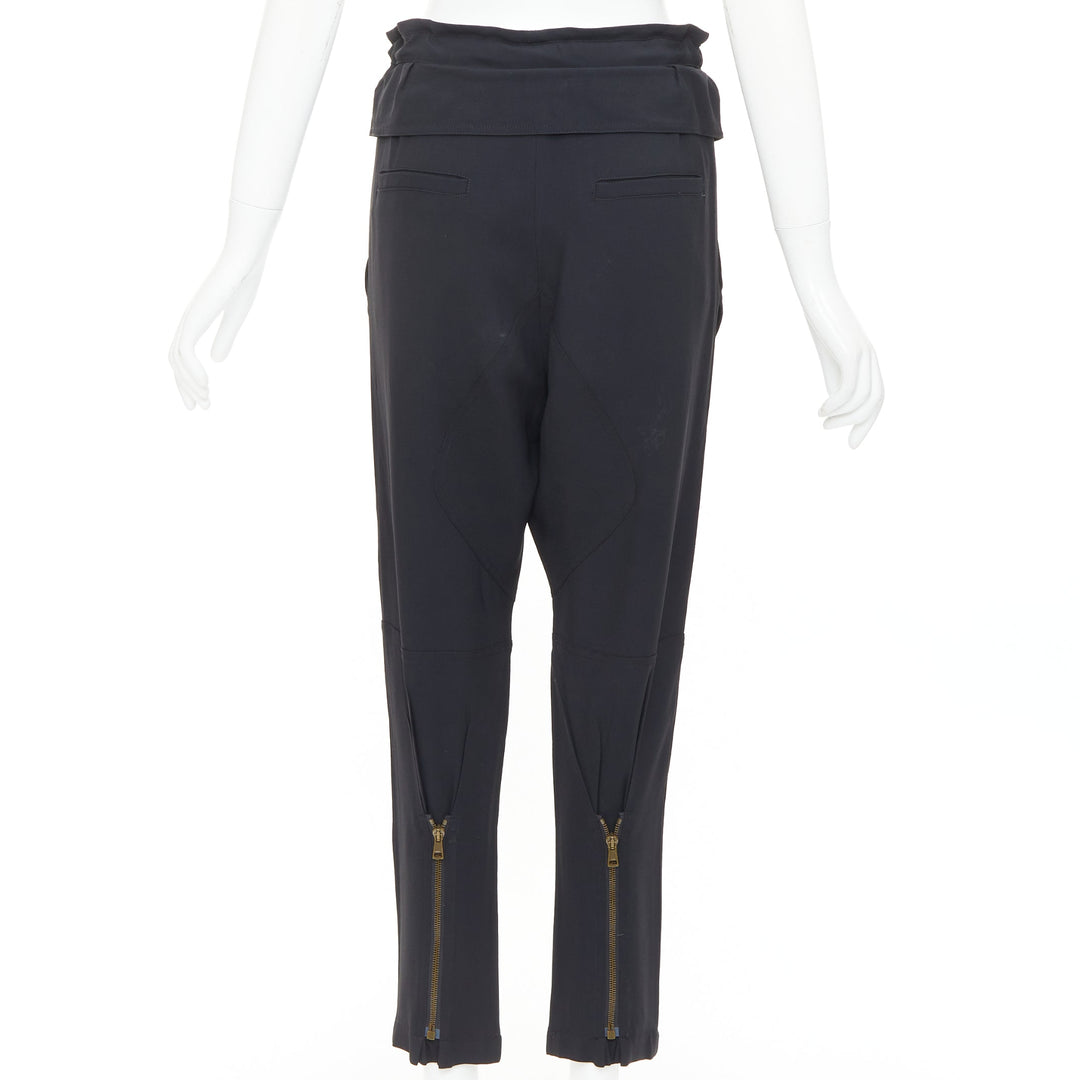 CHLOE black cady flap pocket bow front paperbag cropped harem trousers