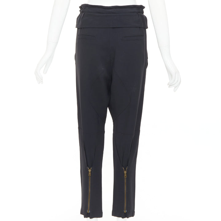 CHLOE black cady flap pocket bow front paperbag cropped harem trousers