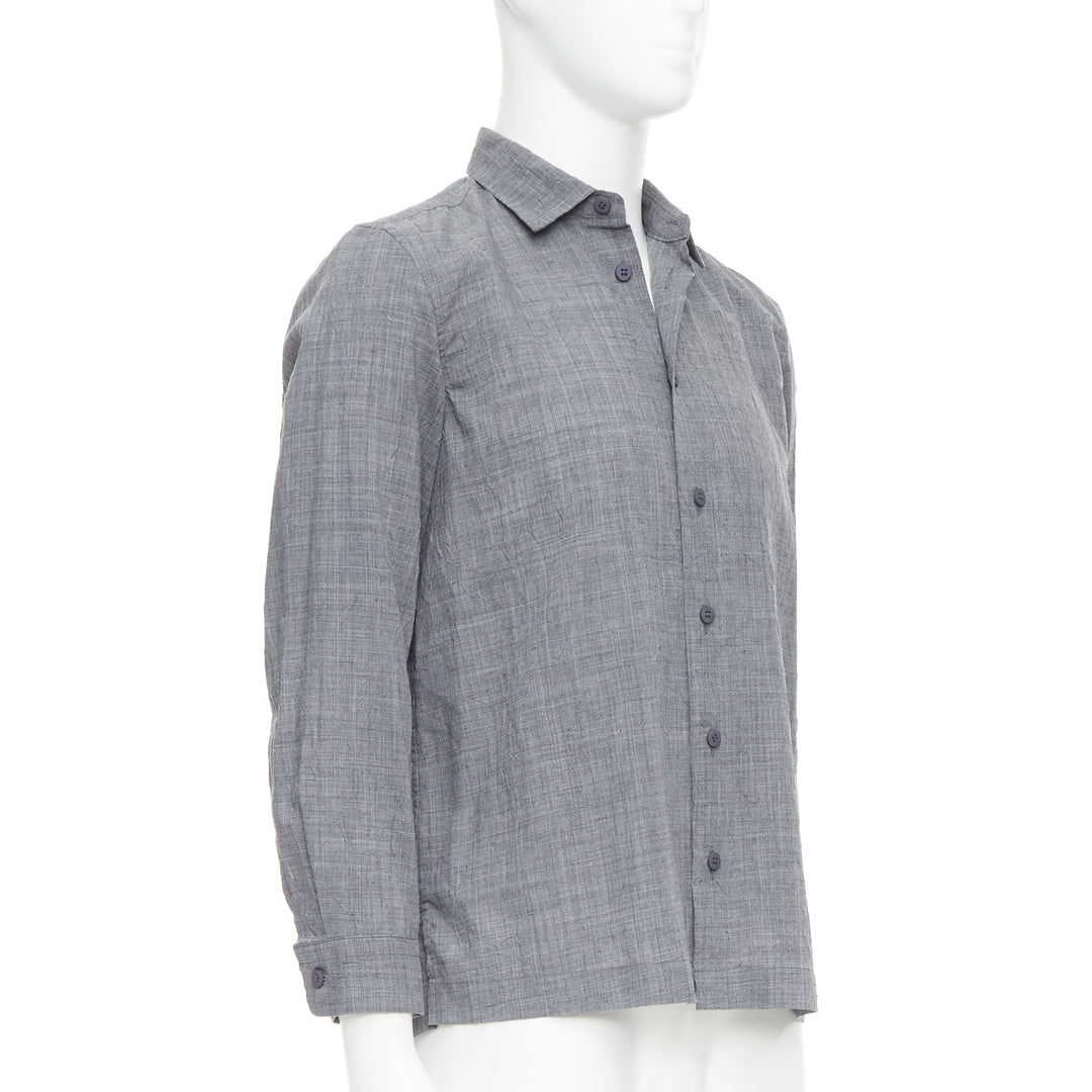 ISSEY MIYAKE MEN grey polyester ramie crinkled shirt top JP1 S
