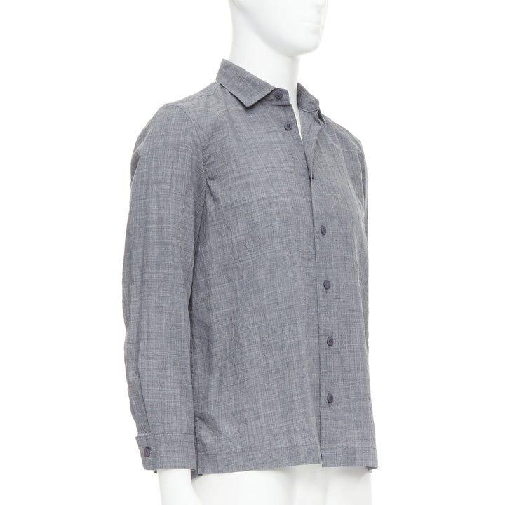 ISSEY MIYAKE MEN grey polyester ramie crinkled shirt top JP1 S