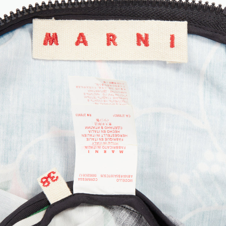 MARNI blue black cotton linen large flower print shift dress IT38 XS