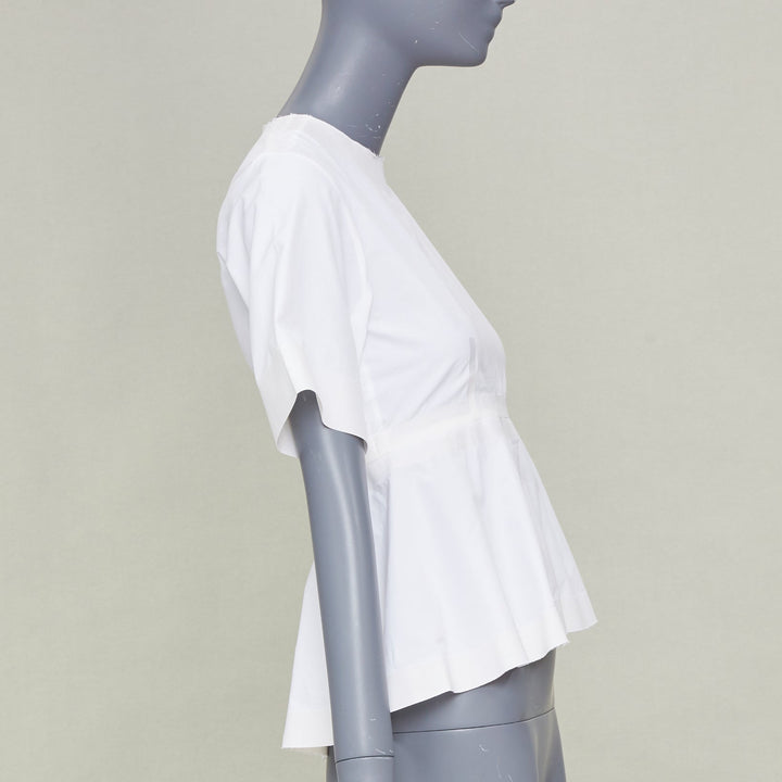 CELINE Phoebe Philo 2016 Reinforced Tape Trim white cotton peplum top FR34 XS