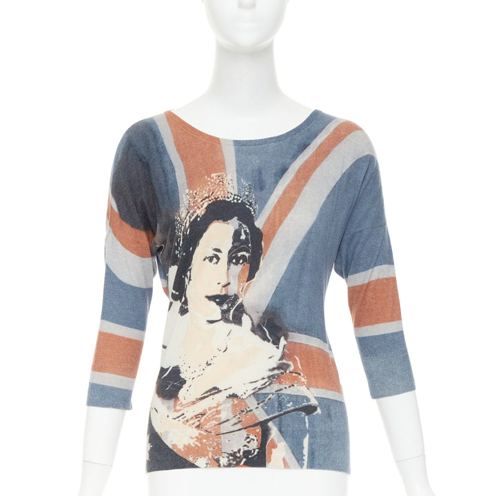 ALEXANDER MCQUEEN 2008 Queen Elizabeth Portrait Union Jack cashmere sweater S