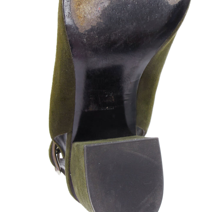 ALEXANDER WANG Nadia green suede silver cut out open toe heels EU39