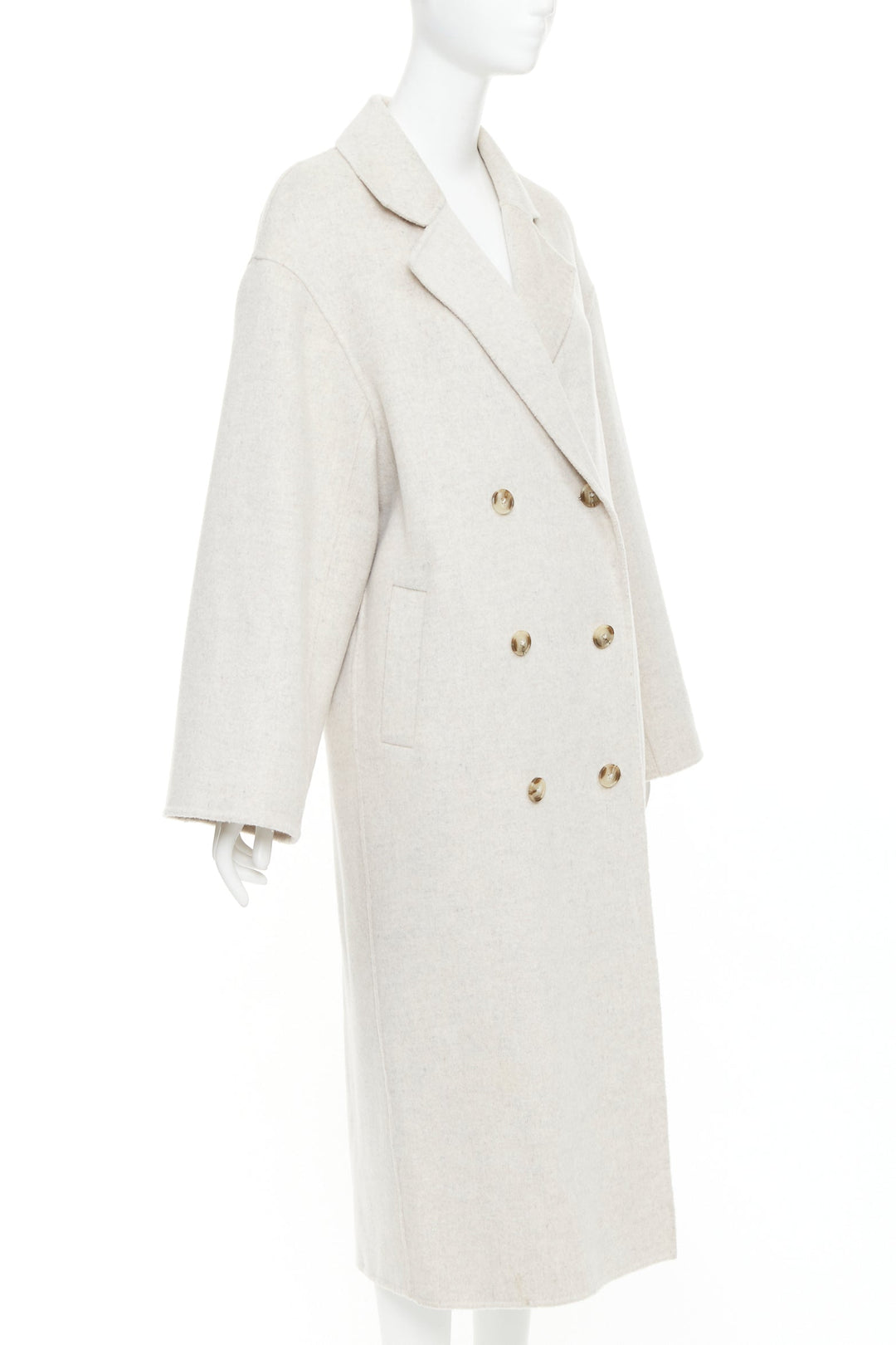 LOU LOU STUDIO Borneo light grey wool cashmere felt double breasted long coat XS