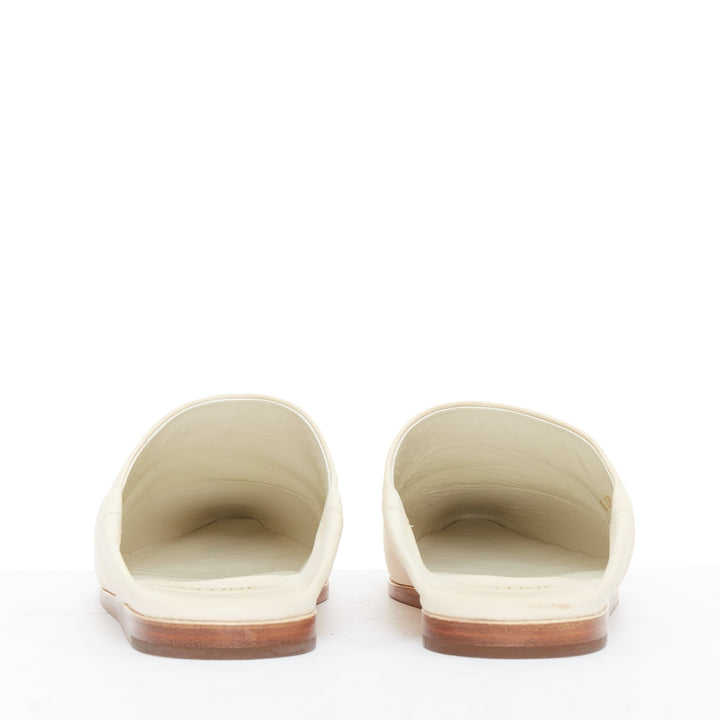 CELINE 2020 Janco Babouche off white leather gold logo step back slipper EU37