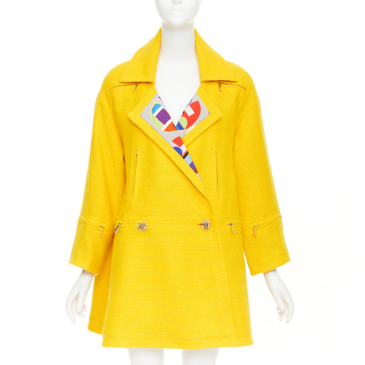 CHANEL 14A Supermarket Runway yellow wool tweed lining swing pea coat FR36 S