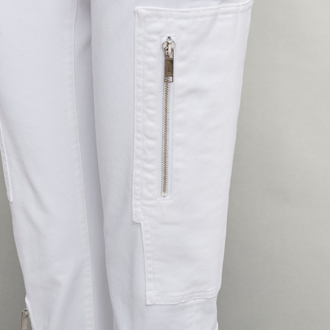 DIOR HOMME white cotton blend silver zip cargo pockets straight jeans 29"