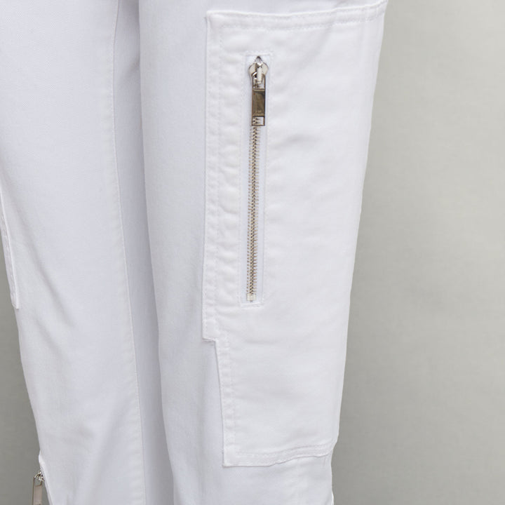 DIOR HOMME white cotton blend silver zip cargo pockets straight jeans 29"