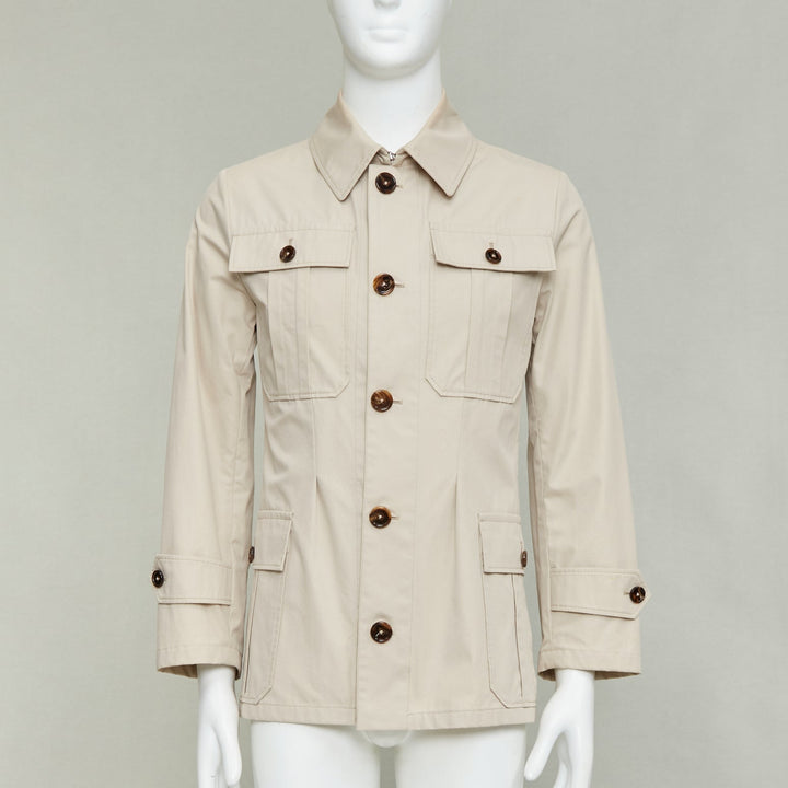 DOLCE GABBANA beige cotton brown horn buttons pockets field jacket IT44 XS