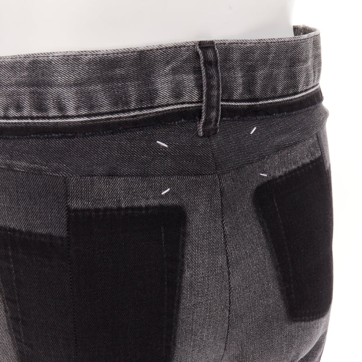 MAISON MARGIELA grey washed denim patchwork waistband print back raw hem jeans S