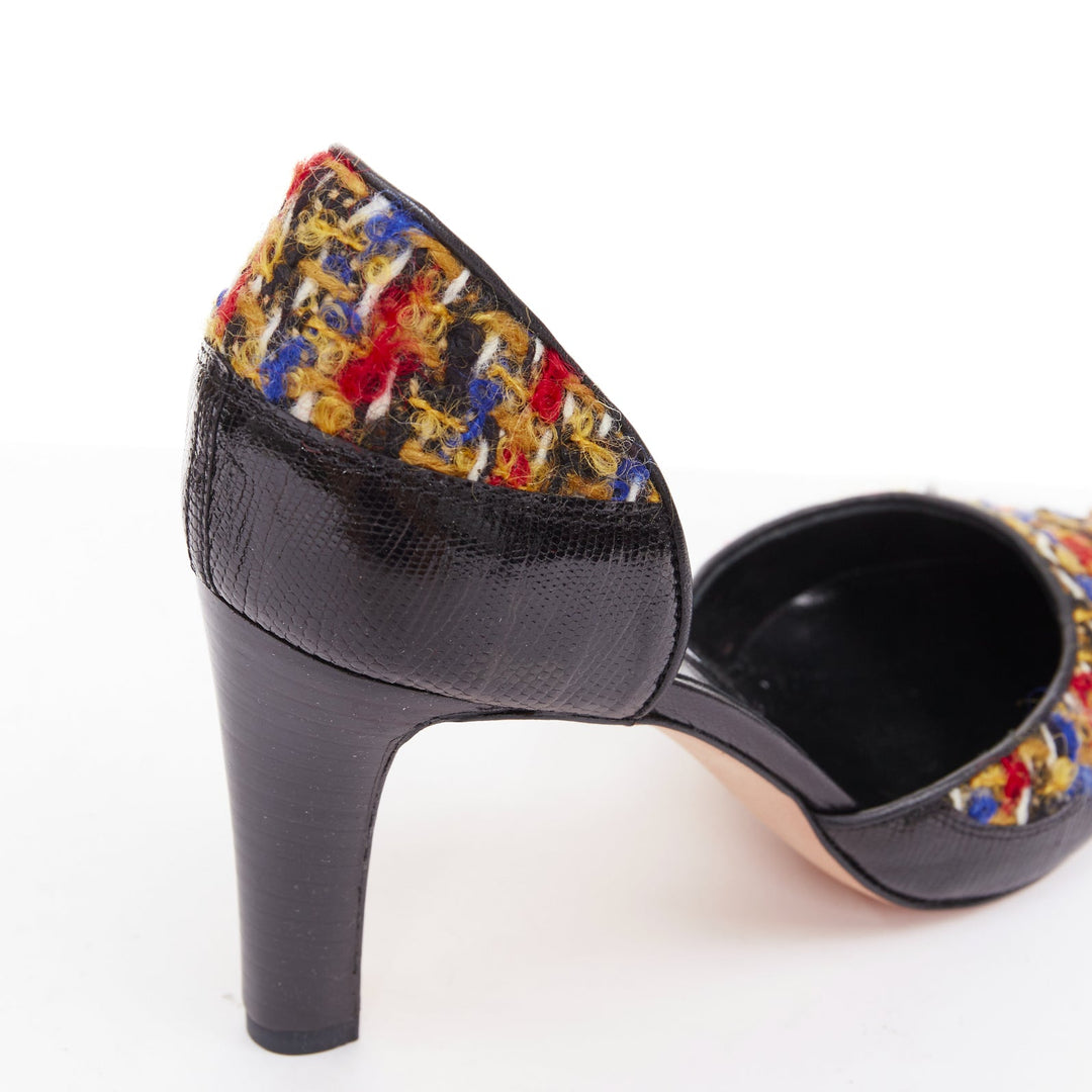 rare MANOLO BLAHNIK Kurung Dorsay multicolor boucle tweed court pumps EU37