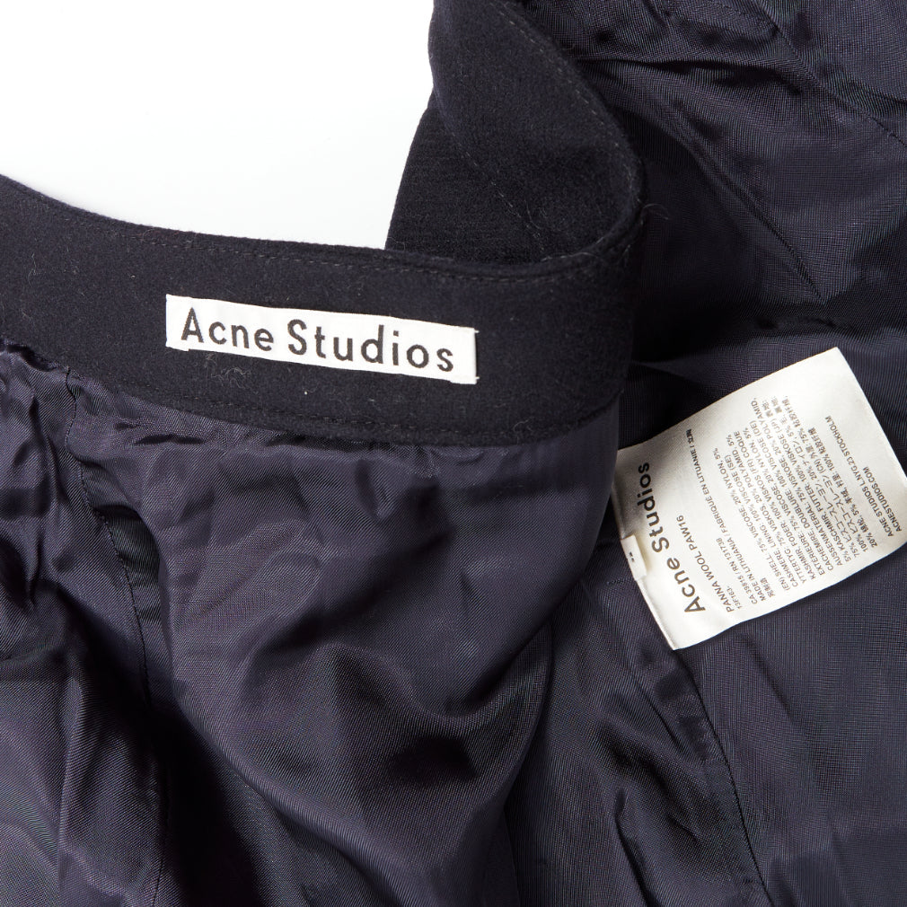 ACNE STUDIOS 2016 Panna Wool black silver asymmetric zip knee skirt FR32 XXS