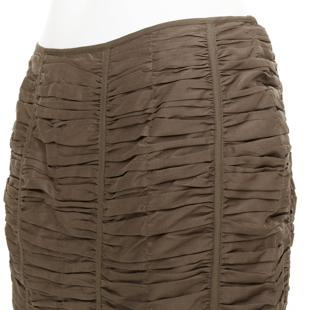 GUCCI 2001 Runway Tom Ford brown 100% silk ruched silk panel pencil skirt IT40 S