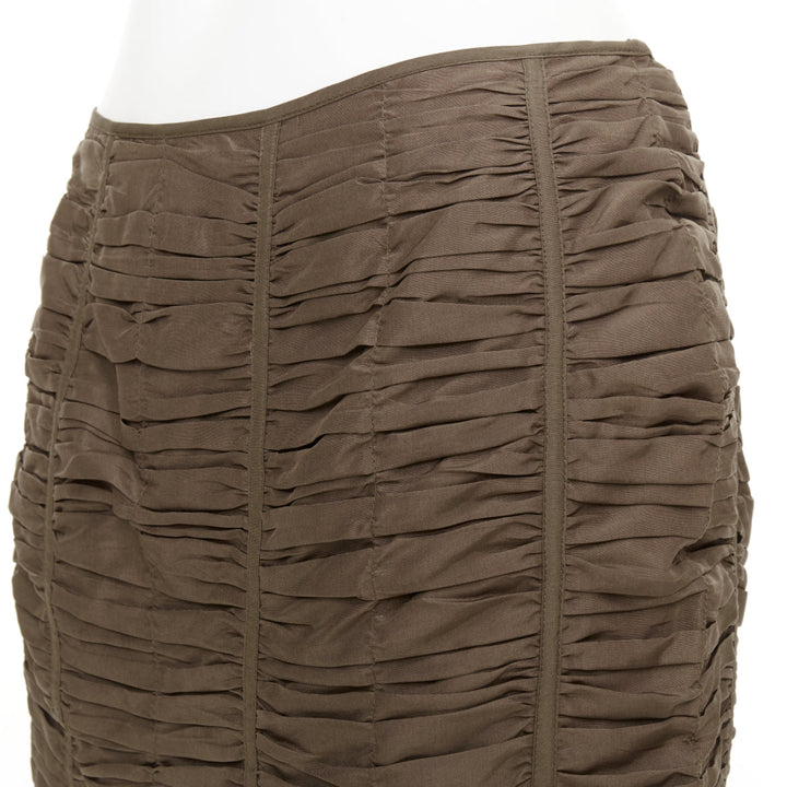 GUCCI 2001 Runway Tom Ford brown 100% silk ruched silk panel pencil skirt IT40 S