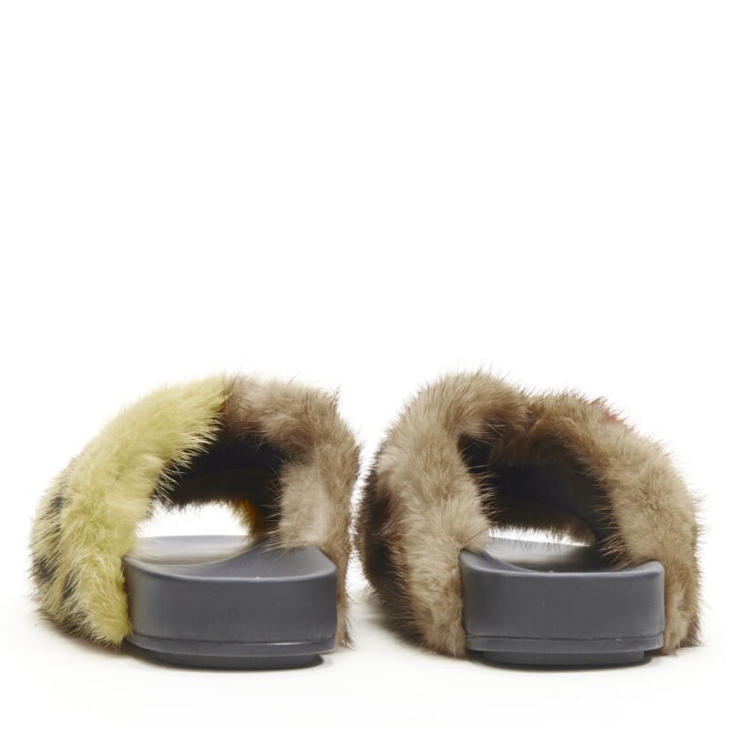 FENDI Open Your Heart brown mink fur cross strap slides sandals EU36