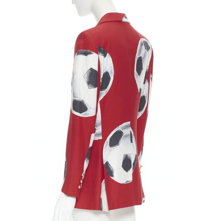 MOSCHINO Cheap Chic red football soccer print gold button blazer jacket IT40