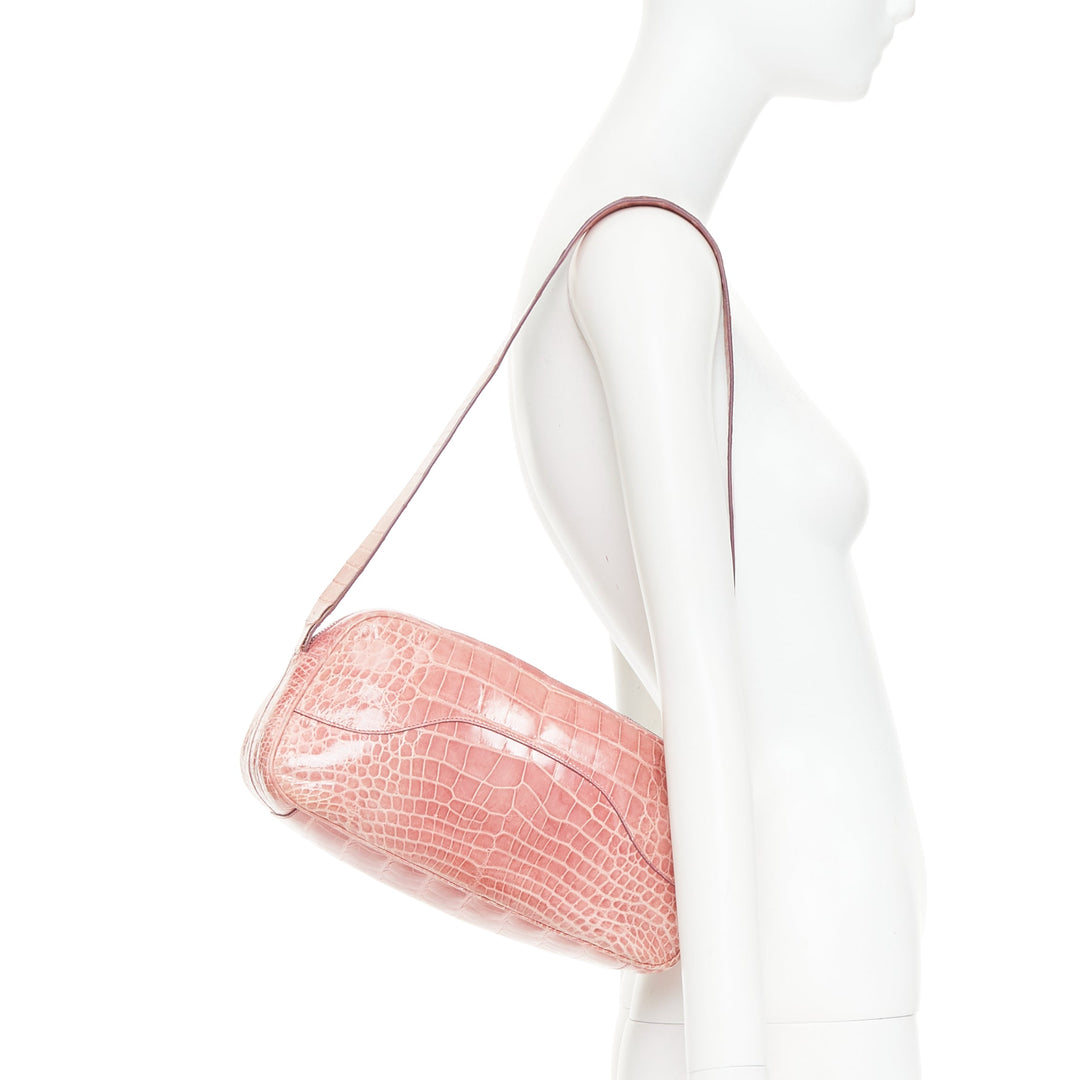 rare PRADA Vintage glossy pink scaled leather silver clasp chain shoulder bag