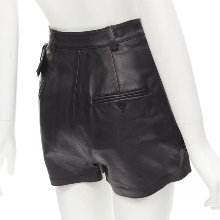 3.1 PHILLIP LIM black leather ruffle biker buckle high rise shorts US0 XS