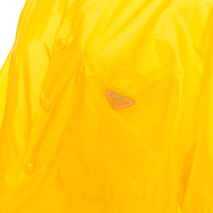 PRADA 2022 Re-Nylon logo plaque yellow short sleeve bowling shirt M