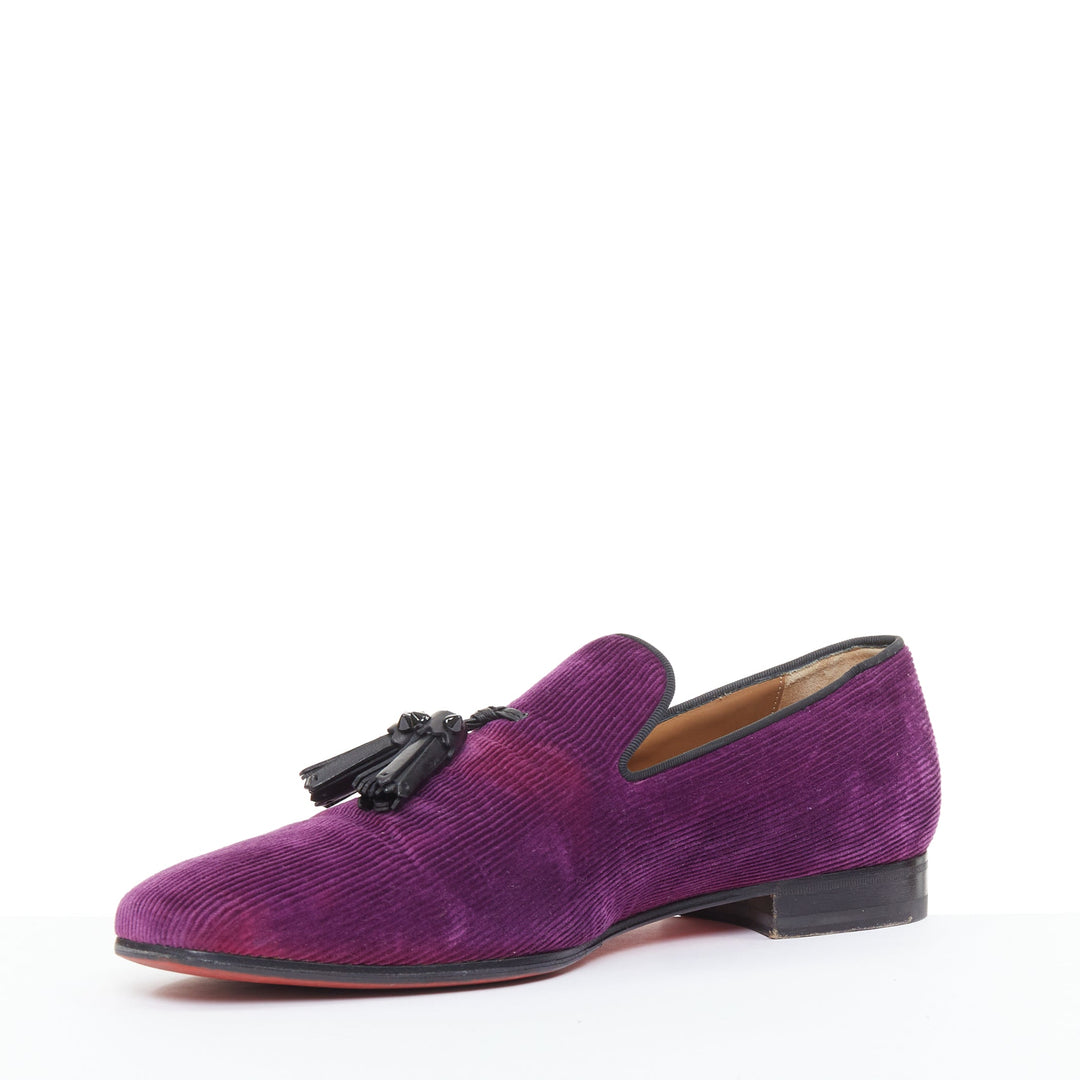 CHRISTIAN LOUBOUTIN Tassilo purple corduroy black spiked tassels loafer EU43
