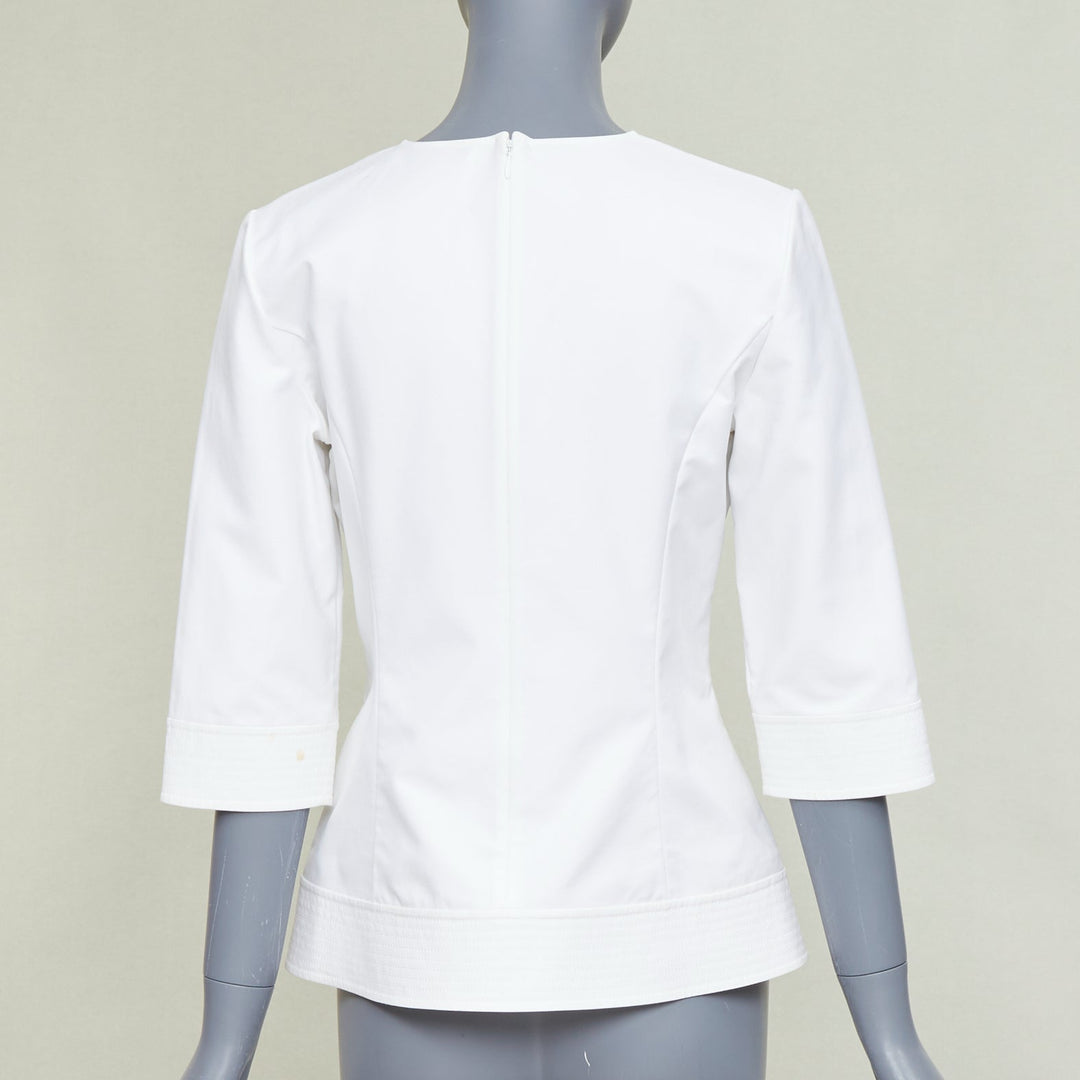DIOR 2013 off white gold rhinestone embellished badge cotton peplum top FR38 M