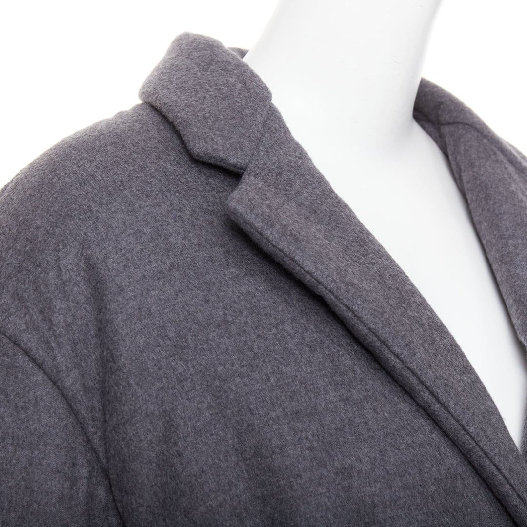 PRADA 2022 grey cashmere wool silver logo leather belted padded coat IT40 S