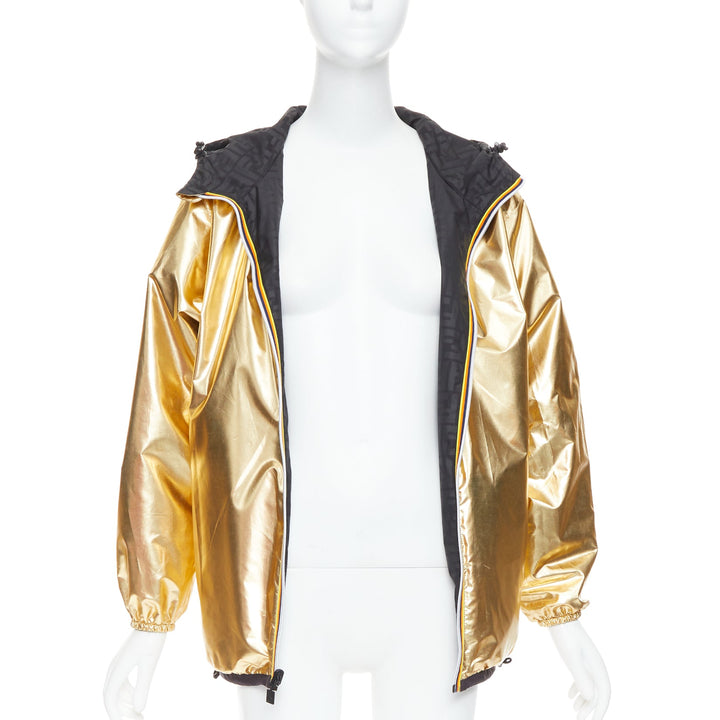 FENDI K-WAY metallic gold black FF reversible waterproof windbreaker S